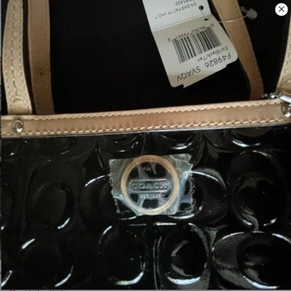 Coach Black Patent Leather Tan Tote Bag new with tags - Picture 8 of 16